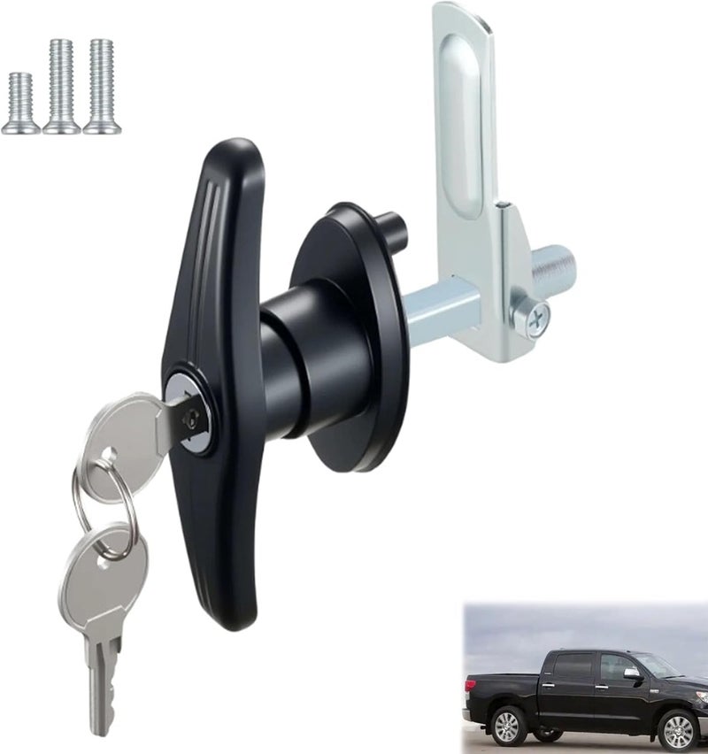 Ojeemii Truck Cap Locking T-Handle, Camper Shell Accessories, T-Handle Latch with Keyed Lock, Truck Camper Shell Lock, Key Alike Black T-Handle Locks (Left) for Most Truck - Image 1